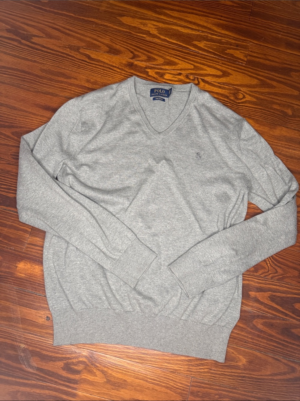 Polo by Ralph Lauren Men's Light Gray V-Neck Sweater - Classic Knit